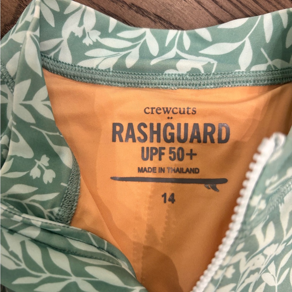 J Crew Crewcuts Floral/ Botanical Rash Guard One-Piece Swimsuit - Seafoam Green - Picture 3 of 4